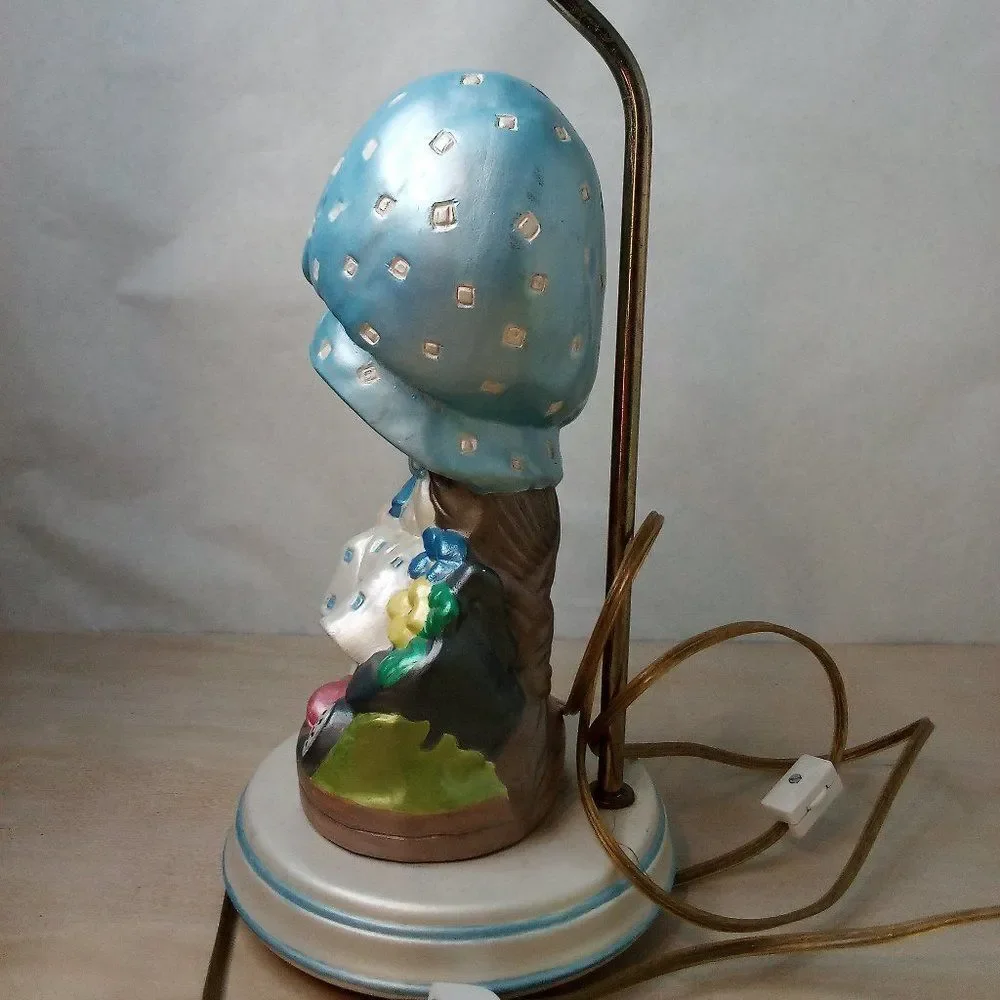 Vintage Atlantic Mold Ceramic Girl Bonnet Flowers Doll Hand Painted Kitschy Lamp